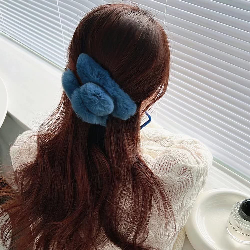 Claw Clips Barrettes ,Plush Hair Catch. Pinzas for el pelo de piel de conejo, pinzas for el pelo de felpa, pasador esponjoso dulce, abrazadera de mandíbula for cabello grueso, horquilla antideslizante