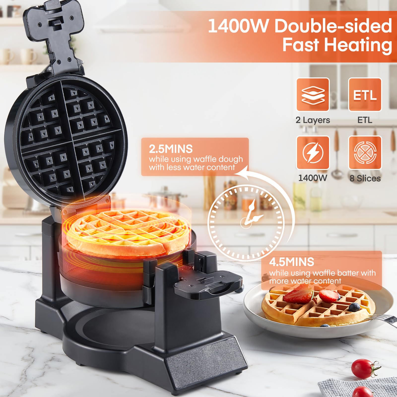 Amazon.com: 1400W Waffle Maker, Double Belgian Waffle Maker