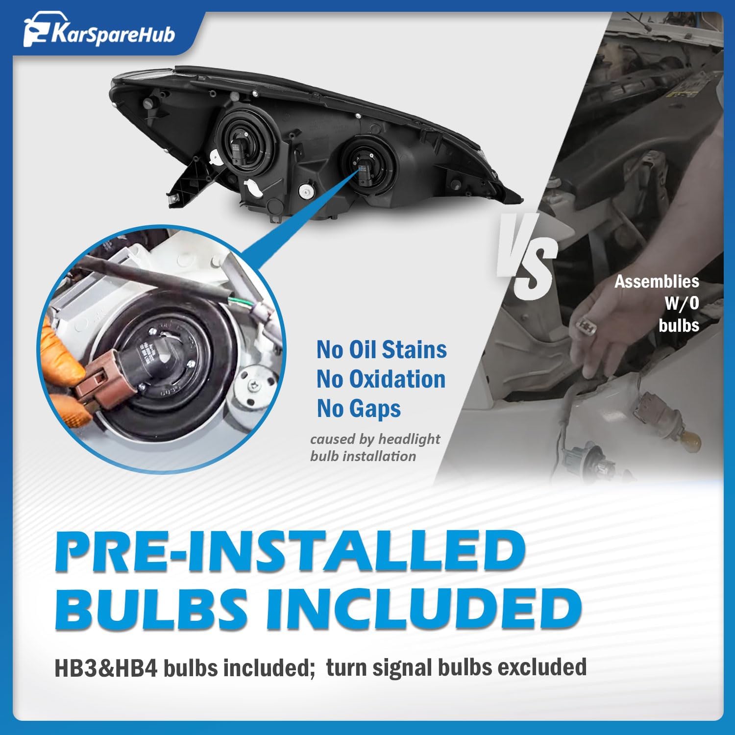 Headlights Assembly with Bulbs for 2004 2005 Toyota Sienna CE, LE, XLE, XLE Limited (Halogen Model Only) Headlamp Replacement Driver & Passenger Side