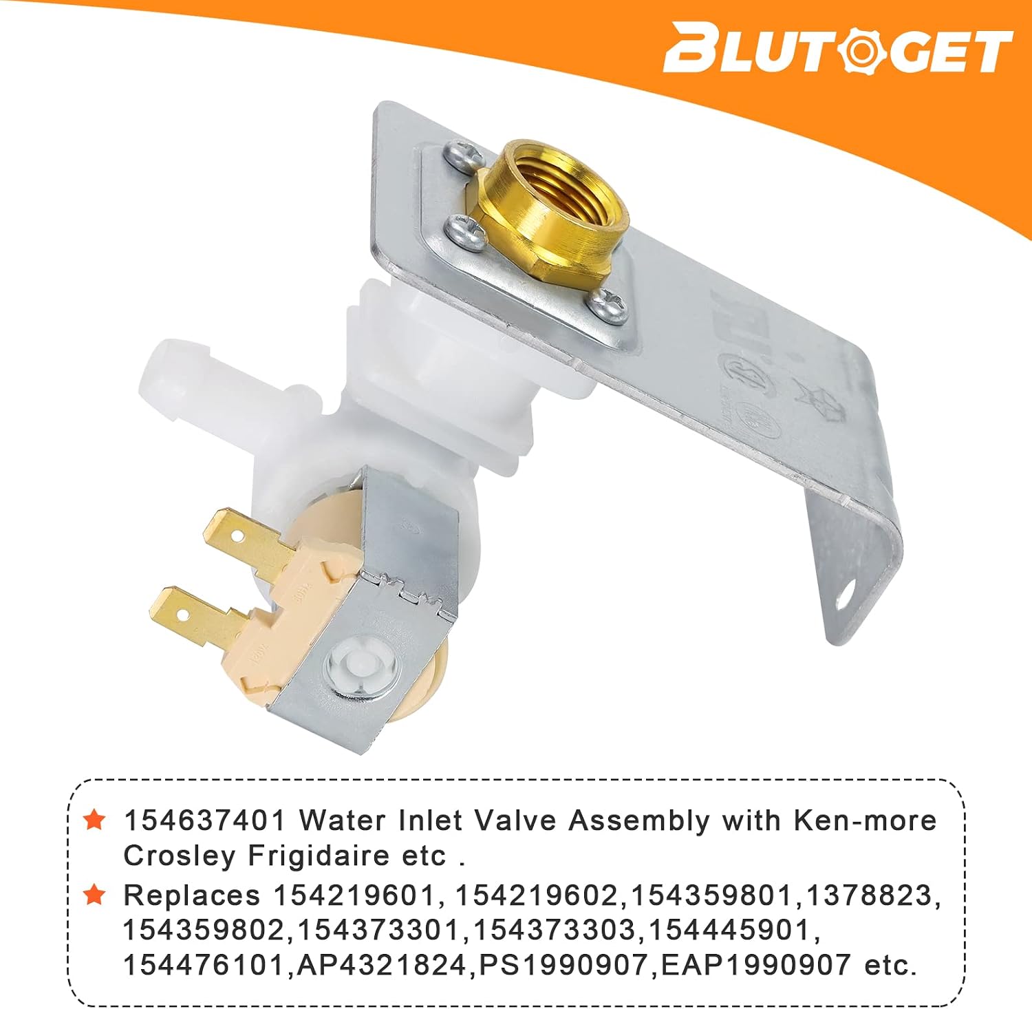 2026 UPGRADED 154637401 Dishwasher Water Inlet Valve Assembly by Blutoget-Fit for Frigi-daire Crosley Tappan Kenmore Dishwasher FDB1050REB4 MDB124BFR2 DGBD2432KB-Replaces 154359801 154373301