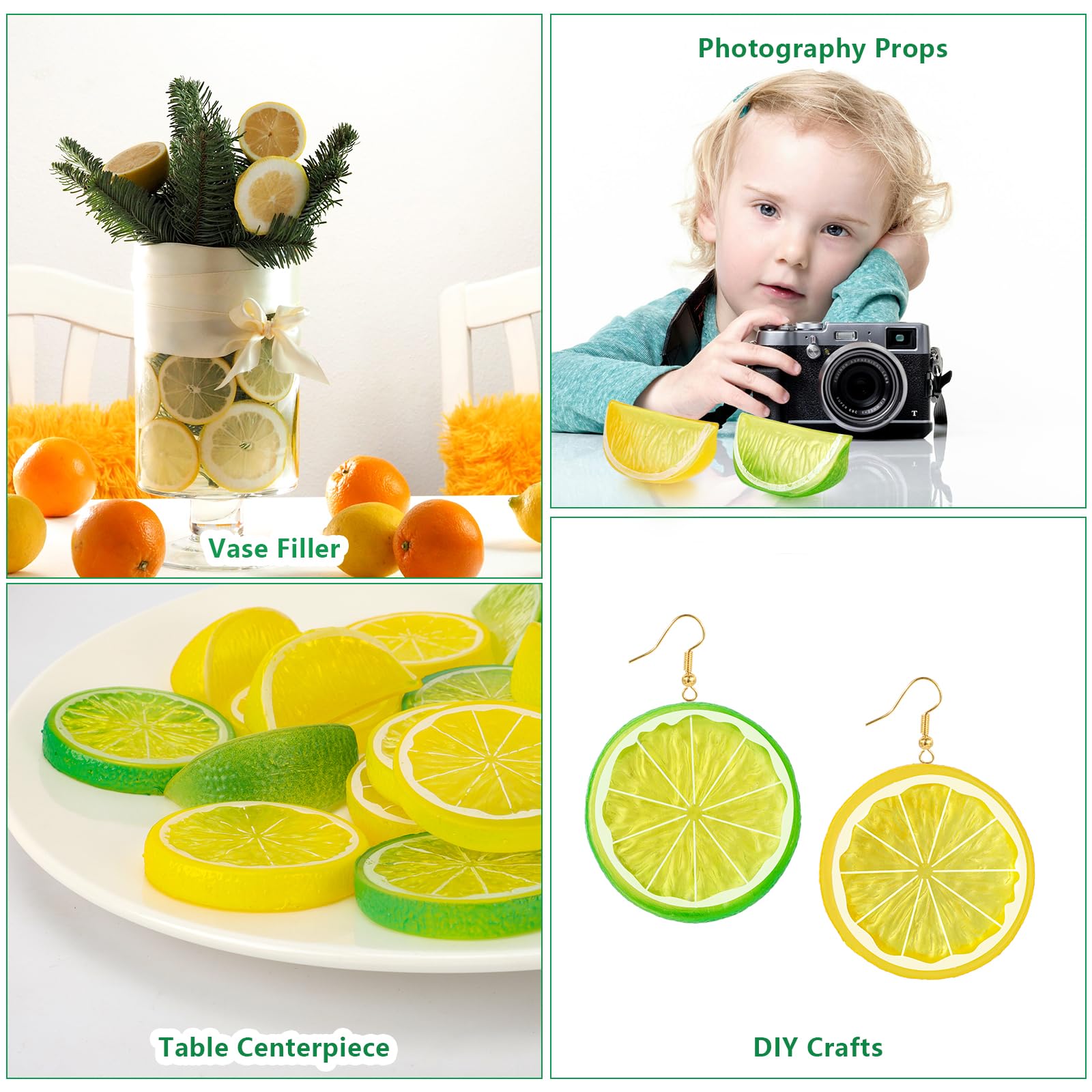 MWOOT 30 Piezas Rodajas de Limón Artificiales, Fruta Artificial para Decoración, Rodajas de Fruta de Simulación Plástica para Fiesta Cocina Boda Centro de Mesa Manualidades DIY Accesorio Fotográfico