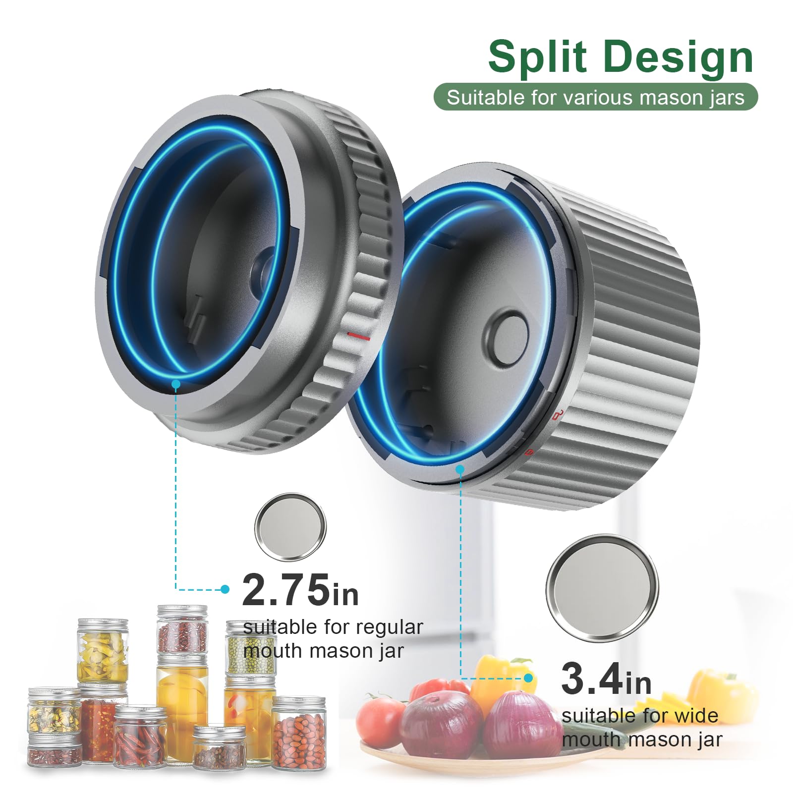 UNERVER Sellador al vacío eléctrico M12 para tarros Mason – Kit de sellador al vacío con tapas Mason de boca ancha y regular, sellador al vacío para tarros de conservas, máquina de sellado al vacío