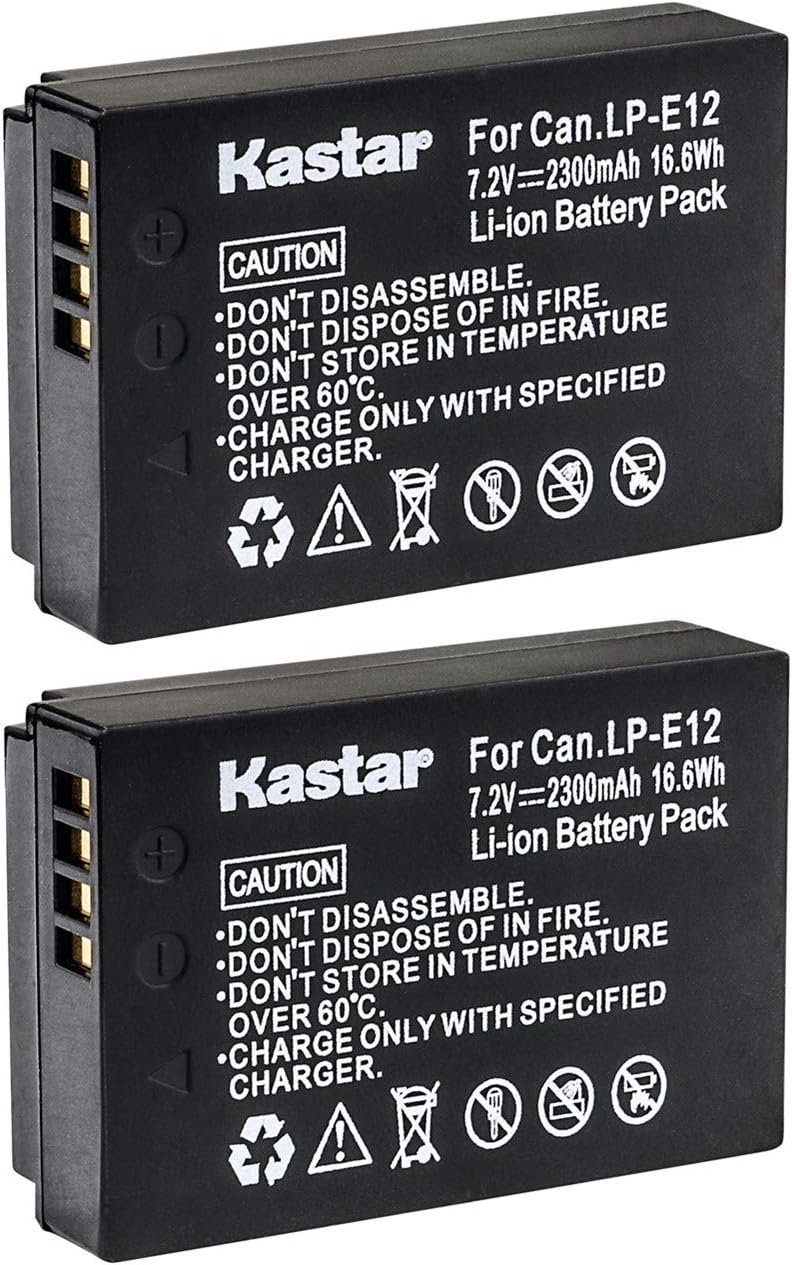 Kastar Battery (2-Pack) for Canon LP-E12 LPE12 Battery, LC-E12 LC-E12E Charger, Canon EOS 100D, EOS M, EOS M2, EOS M10, EOS M50, EOS M100, EOS M200, EOS Rebel SL1, PowerShot SX70 HS Cameras