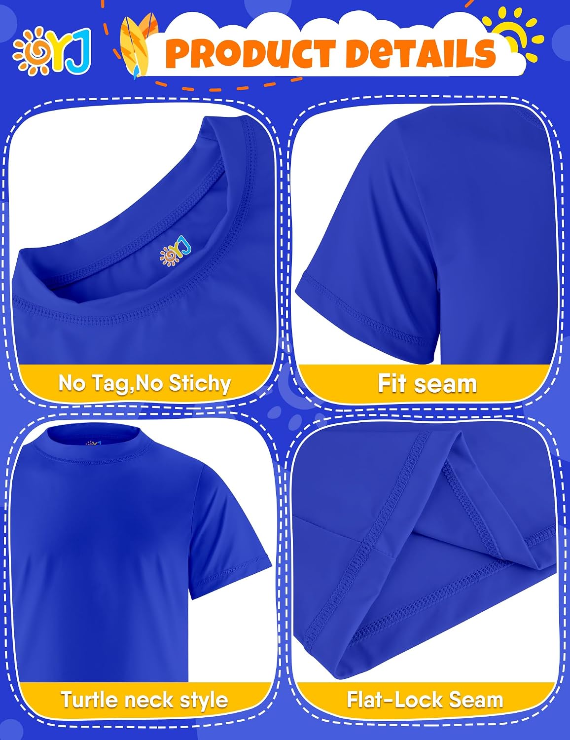Boys Rash Guard Short Sleeve Swim Shirts UPF+ 50 Rashguard for Surfing Fishing Top Water Shirt 12-14Y Blue