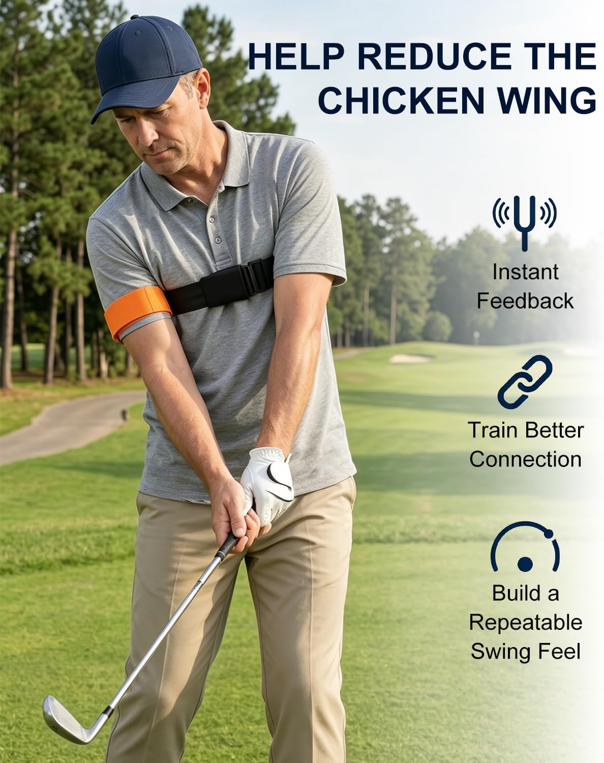 BoomBa Golf Swing Training Aid Strap, Adjustable Trail Arm Connection Trainer, Instant Feedback Golf Arm Band to Help Reduce Chicken Wing and Improve Swing Path