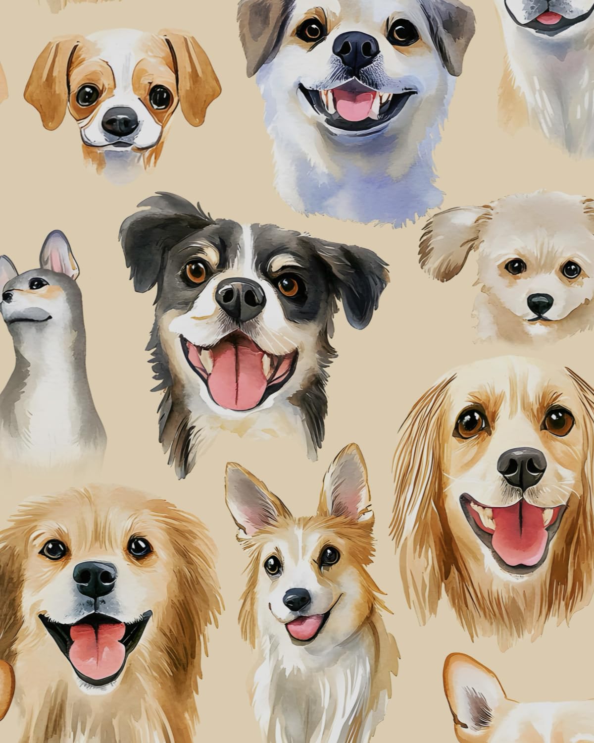 Papier peint amovible pour décoration murale chien beige rouleau 44x1000