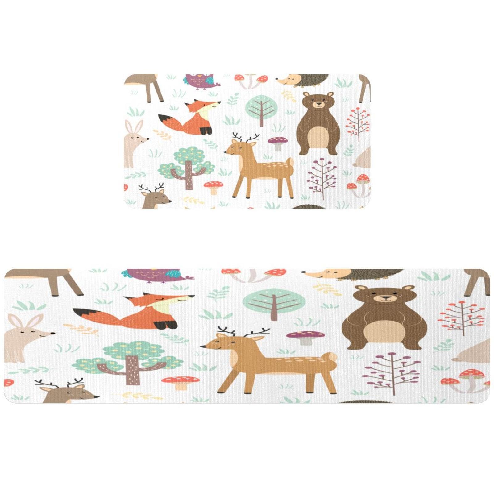 Tapis de cuisine lavable et antidérapant pour buanderie avec imprimé ours des bois