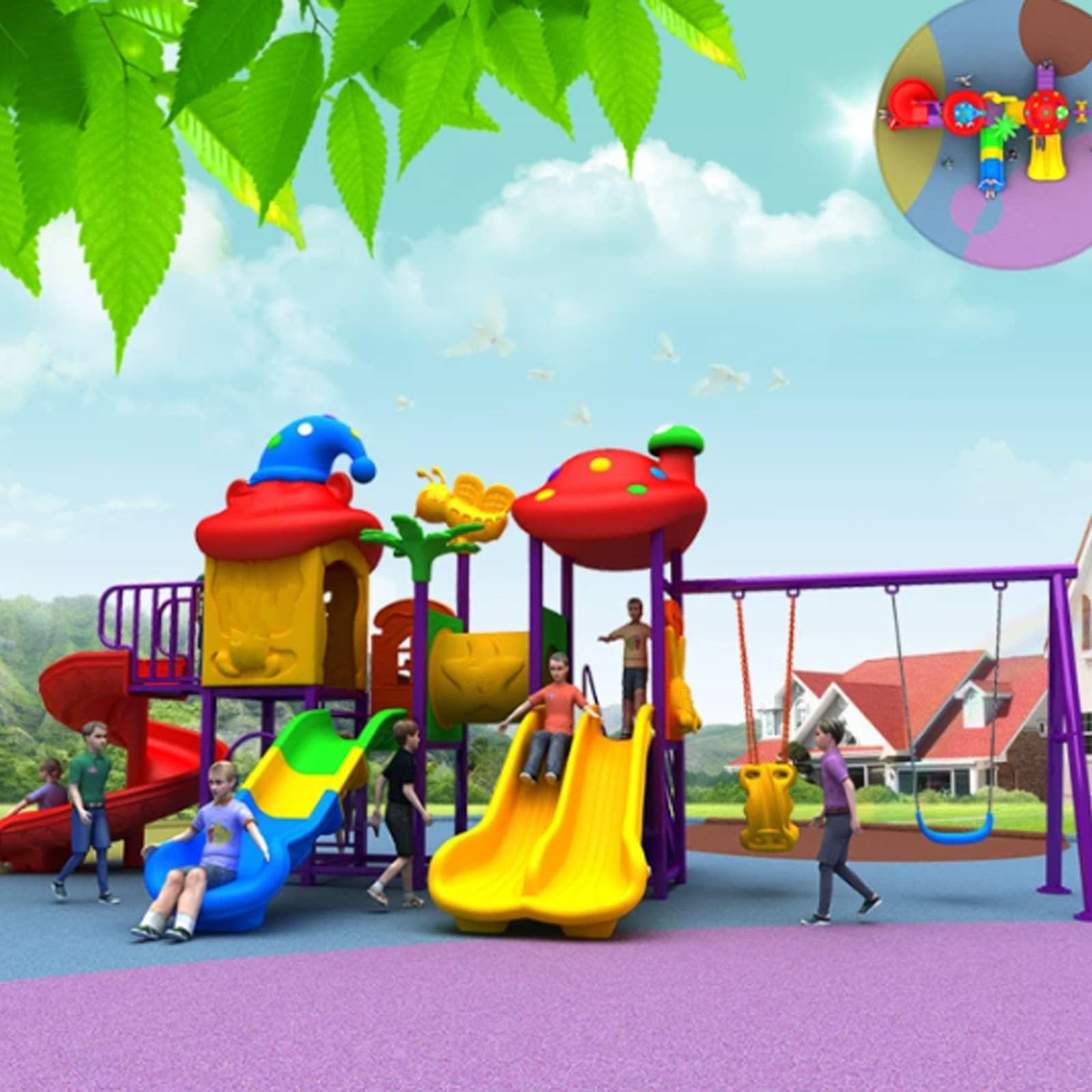 Large Outdoor Slides, Kindergarten Outdoor Slide and Swing Combination Sets, Residential Community Playground Equipment(A35)