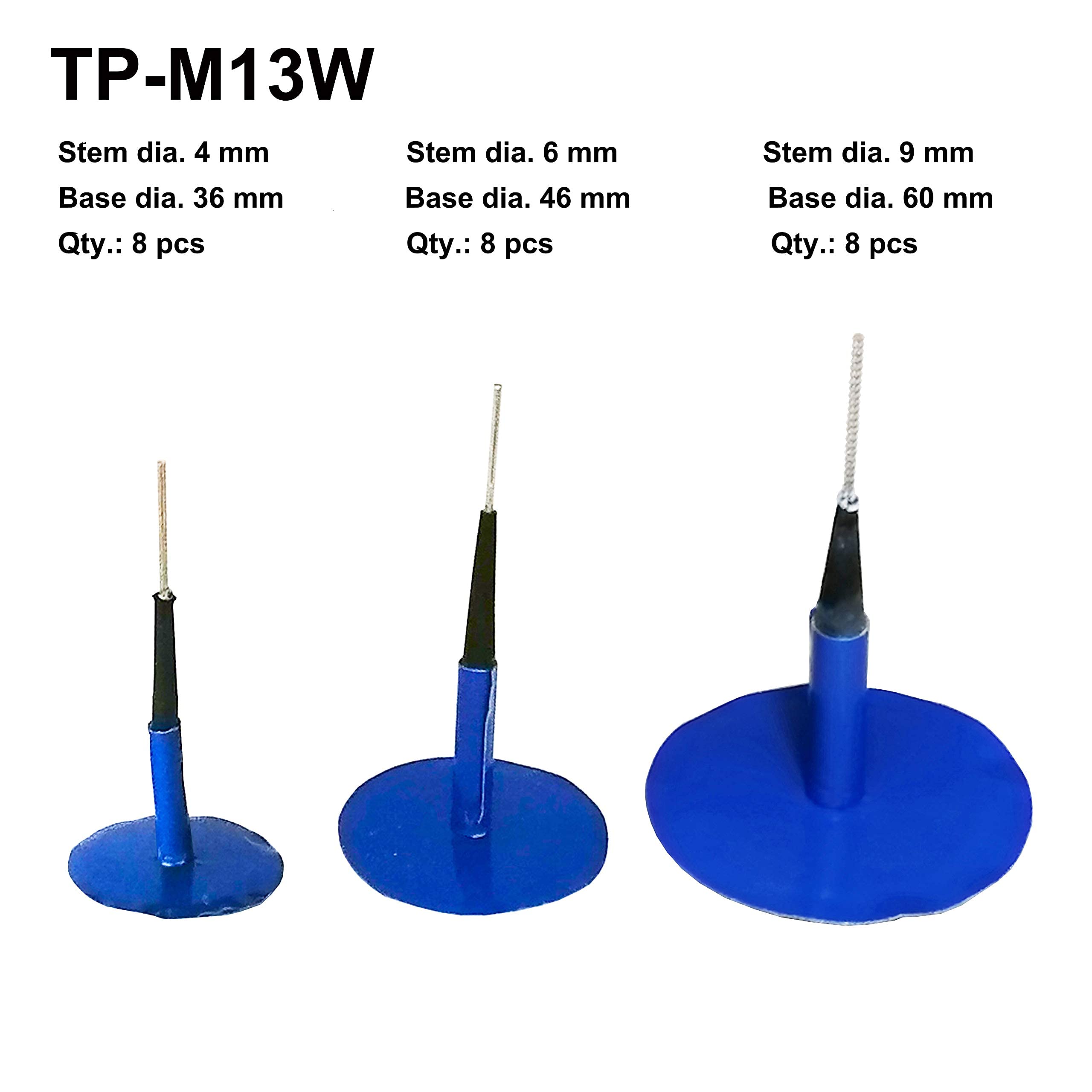 ZERINTTP-M13W Combination Repair Unit Kit, Tire Repair Patch Plug Kit 1/6" x 1 3/8", 1/4" x 1 3/4" and 3/8" x 2 3/8" Wrapped stem 8 pcs Each