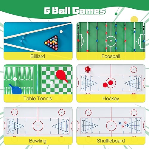 Miniatura 2 de GYMAX Mesa de juego múltiple 12 en 1, mesa de juego combinada de 48 pulgadas con billar, futbolín, ping pong, hockey, tejo, bolos, ajedrez, damas,