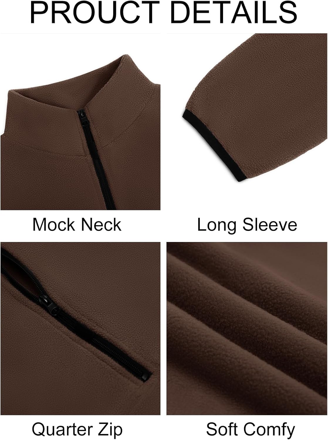 Runcati Mens Fuzzy Fleece Sweatshirt Quarter Zip Pullover Long Sleeve Winter Fall Outdoor Warm Outerwear - Image 5