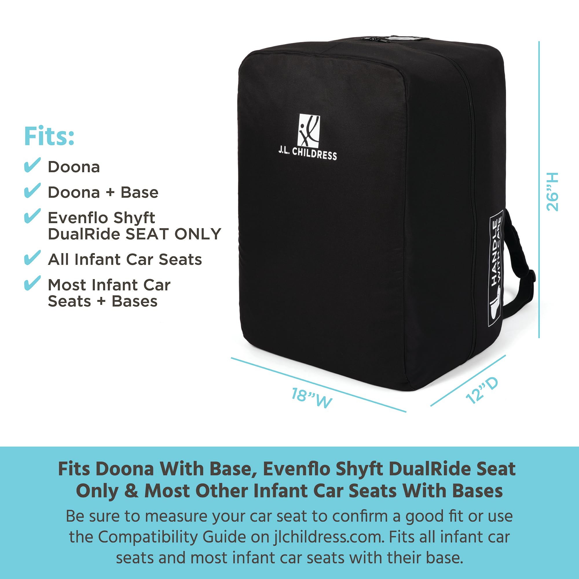 Amazon.com: J.L. Childress Travel Bag for Doona & Evenflo Shyft Dualride -  Travel Bag for Airplane, Fits Most Infant Car Seats, Airport Accessories  for Gate or Baggage Check, AirTag Compatible - Elite,