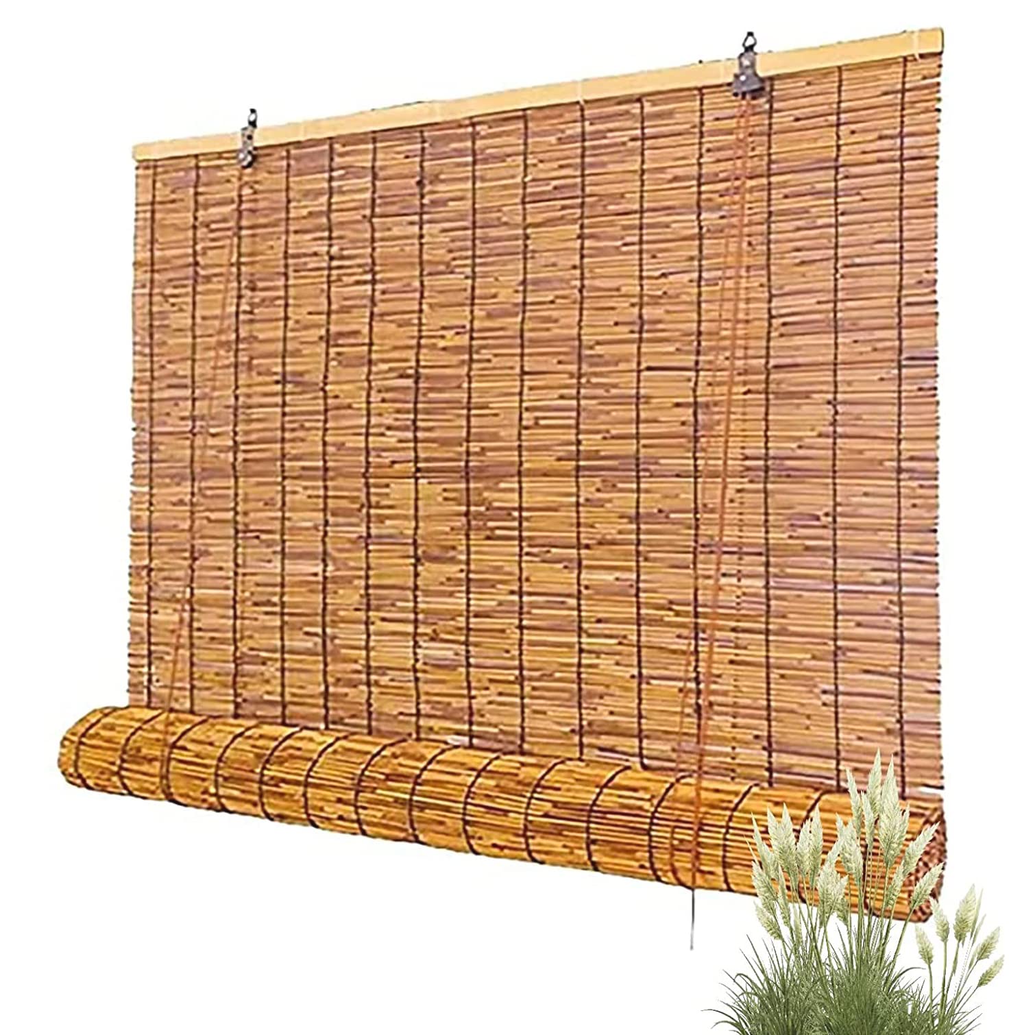 Stores enrouleurs retro en bambou et roseau naturel pour fenetre et pare-soleil exterieur
