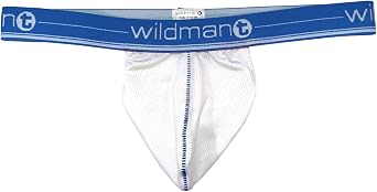 Wildmant Big Boy Strapless Pouch Mens Underwear White Mesh with Blue Band