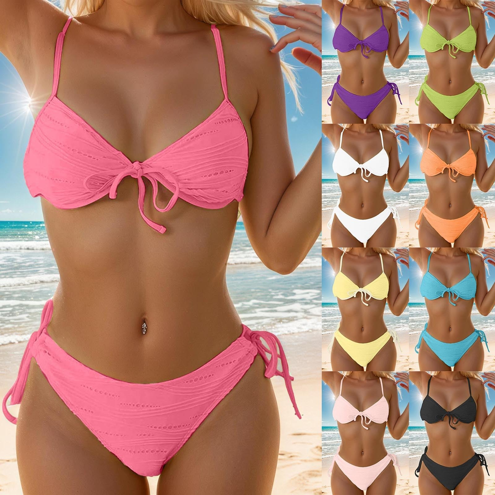 Maillot de Bain Femme 2 Pieces Triangle Bikini Réglable Maillots de Bain à Cordon Shorts Taille Basse Sexy Classique Push-Up Brésilien Bikinis Set