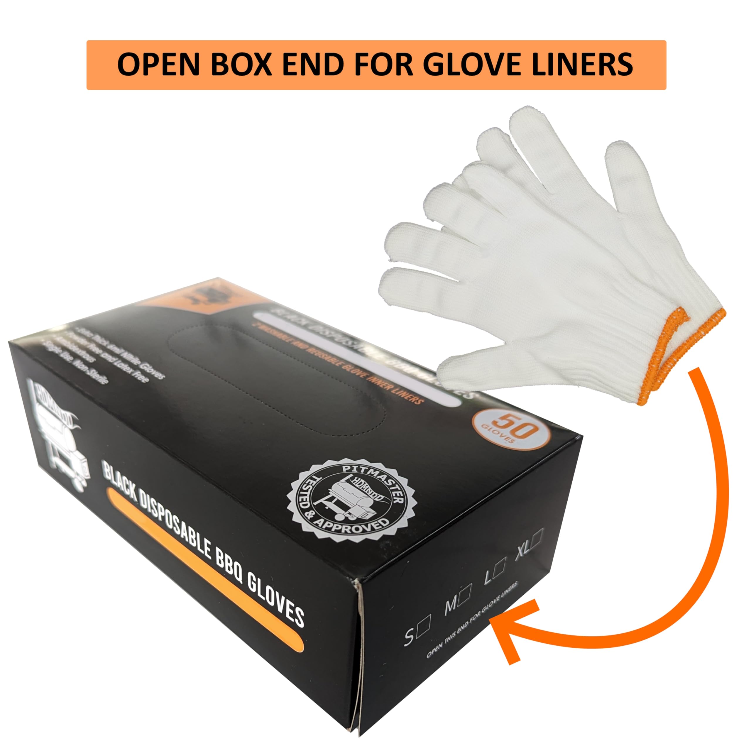 Kit de guantes desechables negros para parrilla de barbacoa, 50 agarres texturizados resistentes y 2 forros reutilizables resistentes al calor para tirar de carne (textura completa de palma y dedo,