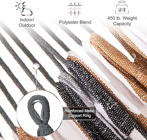 Miniatura 5 de SZHLUX Hamaca doble con soporte incluido soporte de acero de capacidad de 450 libras, bolsa de transporte premium incluida. Cama de algodón de