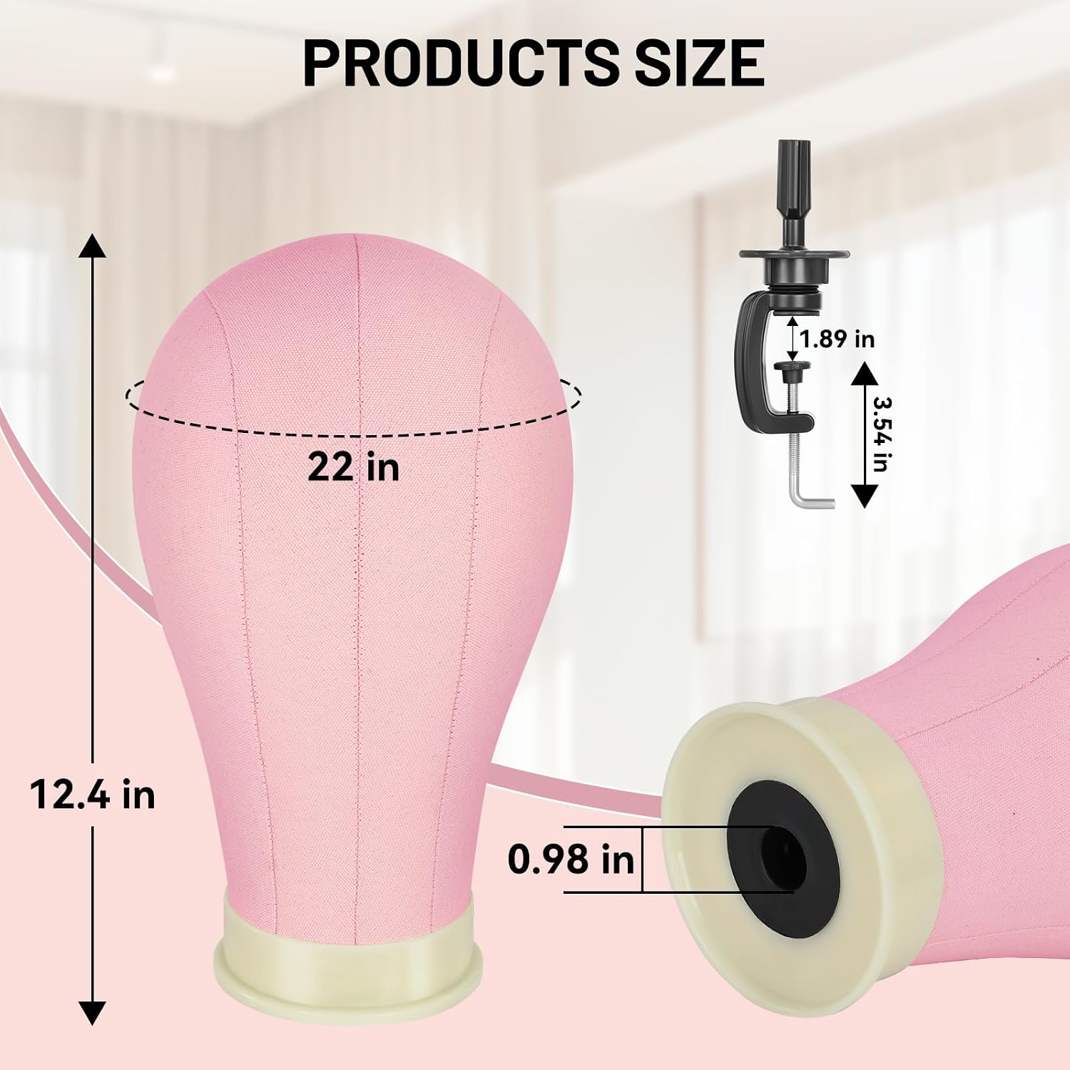 22 Inch Wig Head Mannequin Head for Wigs, 30" Wig Stand Tripod with Head, Pink Canvas Block Mannequin Head for Hair Styling Practice Display with Wig Caps, T C Pins