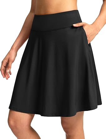 SANTINY 20 Knee Length Skorts for Woman 4 Pockets High Waisted Womens Tennis Golf Skirts Long Athletic Skirt with Shorts