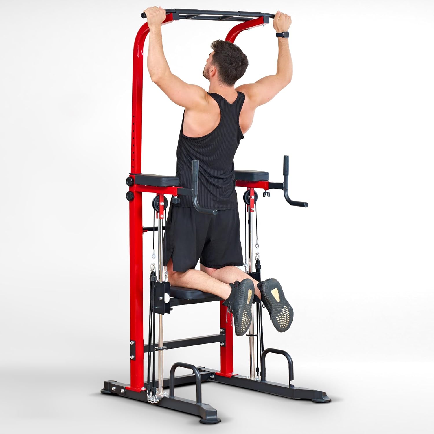 Dland Power Tower Dip Station Pull Up Bar Exercise Tower, Multifunctional Adjustable Height Training Equipment for Home Gym, Free Standing Assisted Fitness Workout Pullup Rack Station Machine