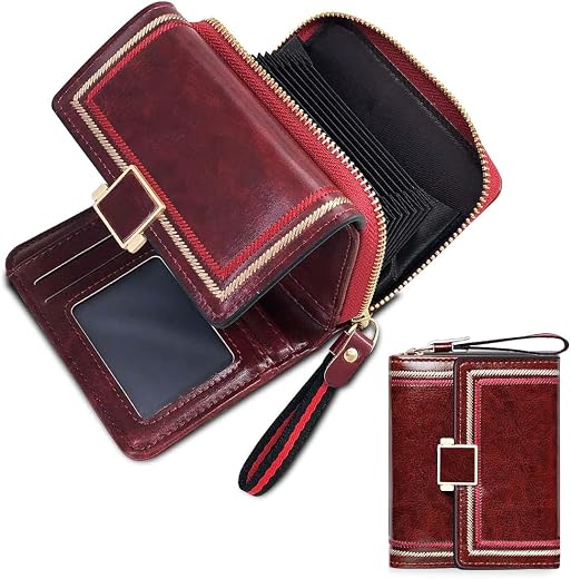 PALAY® MIni Wallet for Women PU Leather Purse Card Coin Bag for Women RFID Card Bag Vintage Burgundy Red Wallet Clutch Bag...