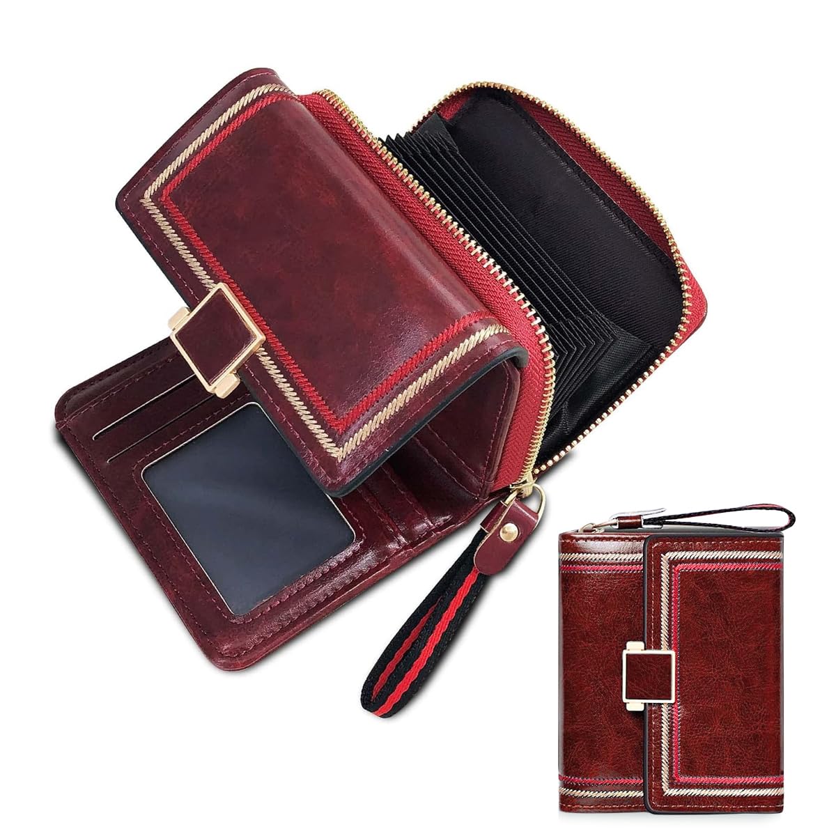 PALAY® MIni Wallet for Women PU Leather Purse Card Coin Bag for Women RFID Card Bag Vintage Burgundy Red Wallet Clutch Bag...