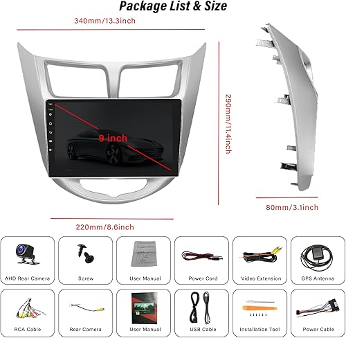 Miniatura 8 de Estéreo de coche 2G+32G Android 13 para Hyundai Solaris Verna Accent Reina 2010-2016 con Carplay inalámbrico Android Auto, 9 pulgadas HD pantalla