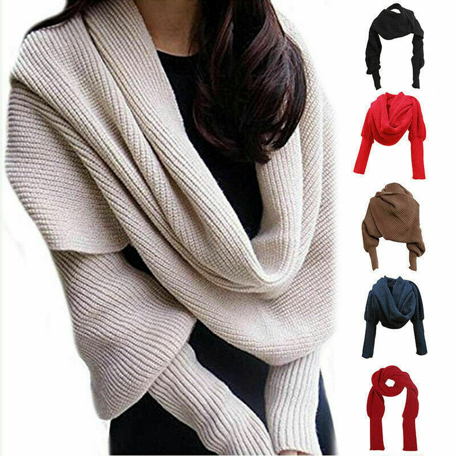 Sciarpa lunga da donna invernale in stile europeo con maniche Sciarpe lavorate a maglia di lana per donna Scialle casual caldo spesso di alta qualità