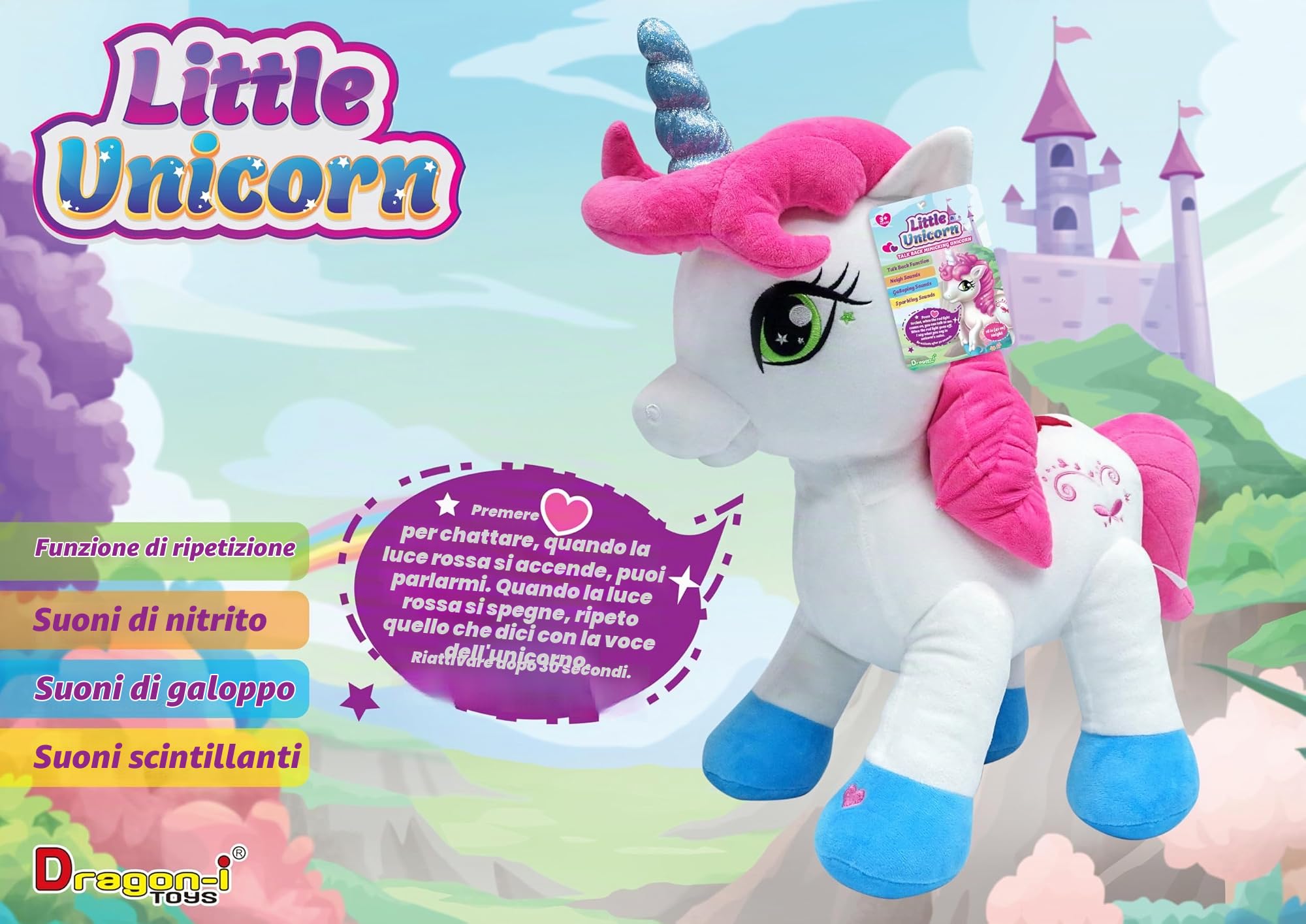 The Large Talk Back Mimicking Unicorn, Cuddly Large 16 inch Plush Toy Unicorn with Sound Effects and Talking Features, Pink Girl Pony Toy for Girls