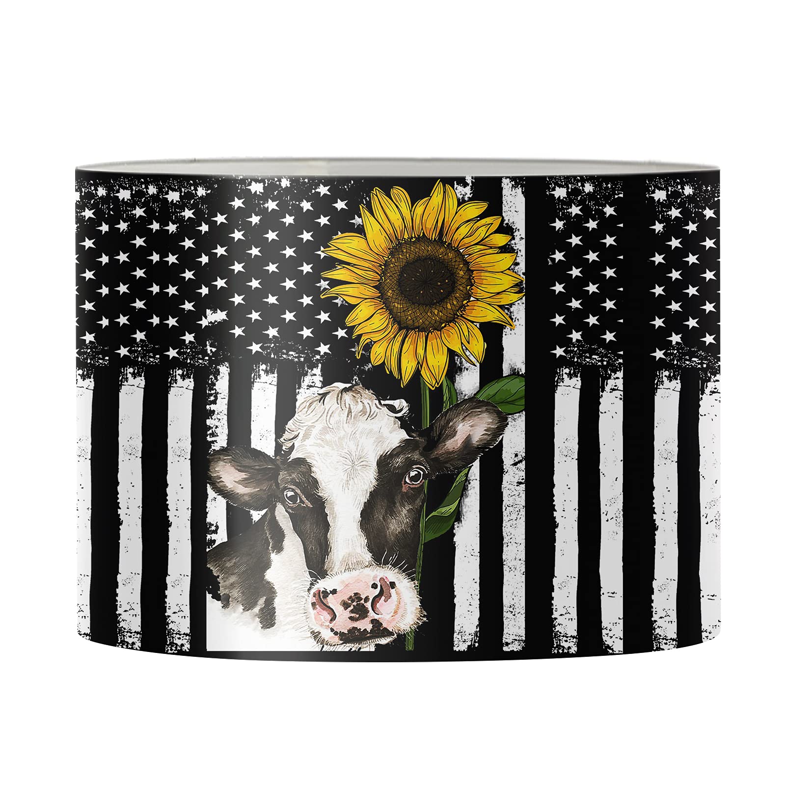 Biyejit Sunflower Cow American Flag Print Bedside Lampshade Cover Table Lamp Shade Ceiling Lightshade for Home House Decoration