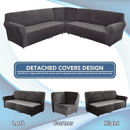 Miniatura 2 de ULTICOR Funda de sofá de terciopelo en forma de L de 3 piezas, gruesa, suave, lavable (gris oscuro, 7 plazas)
