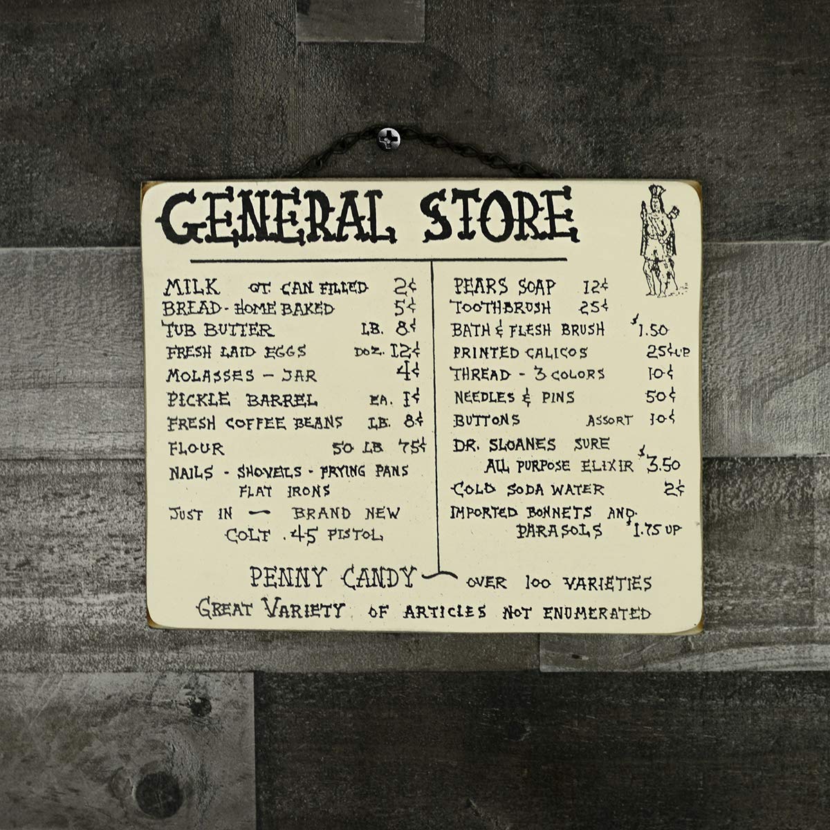 Cartel de pared de madera con diseño de gurus del tesoro para colgar en la tienda general de Penny Candy de estilo rústico para decoración de casa de campo