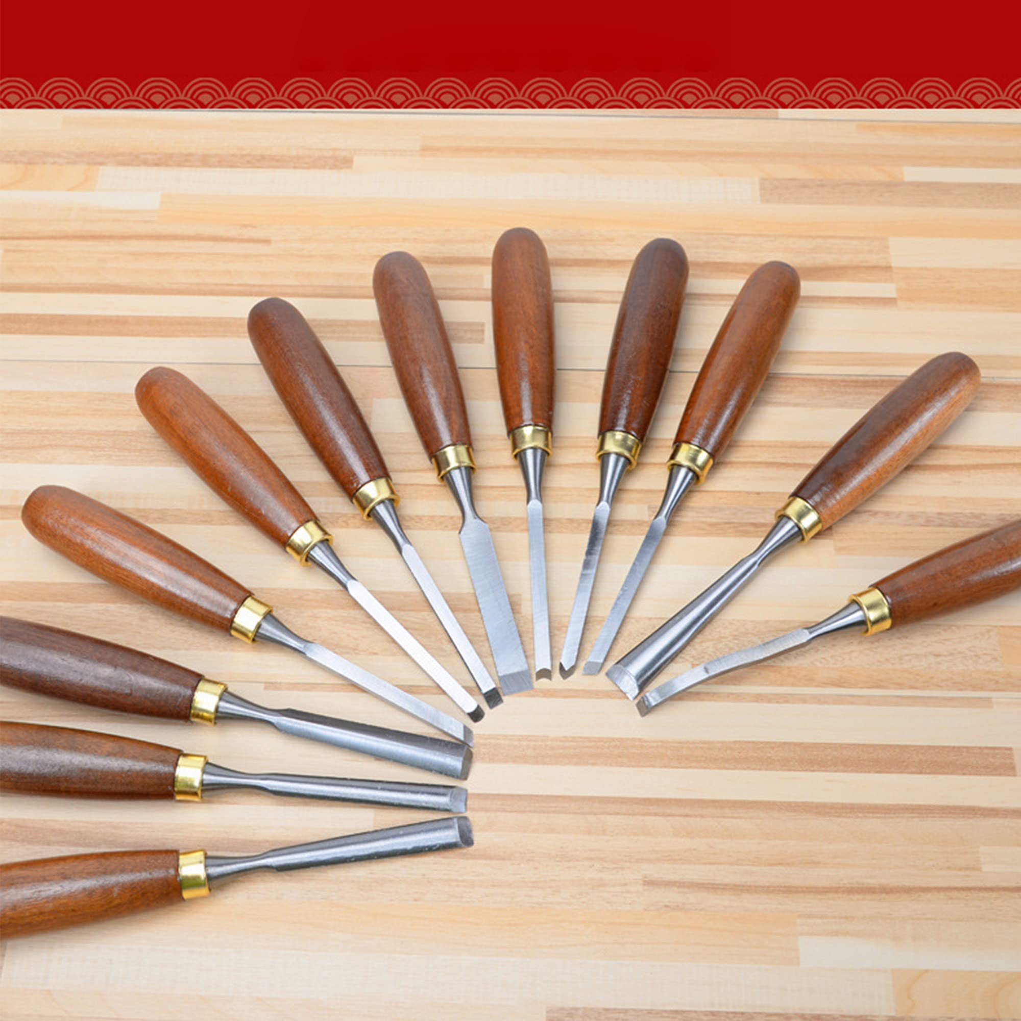 Cinceles para madera 12 piezas Juegos de formones de cinceles de mano para tallar madera acero al manganeso de 65Mn cinceles para madera para maderas duras y blandas