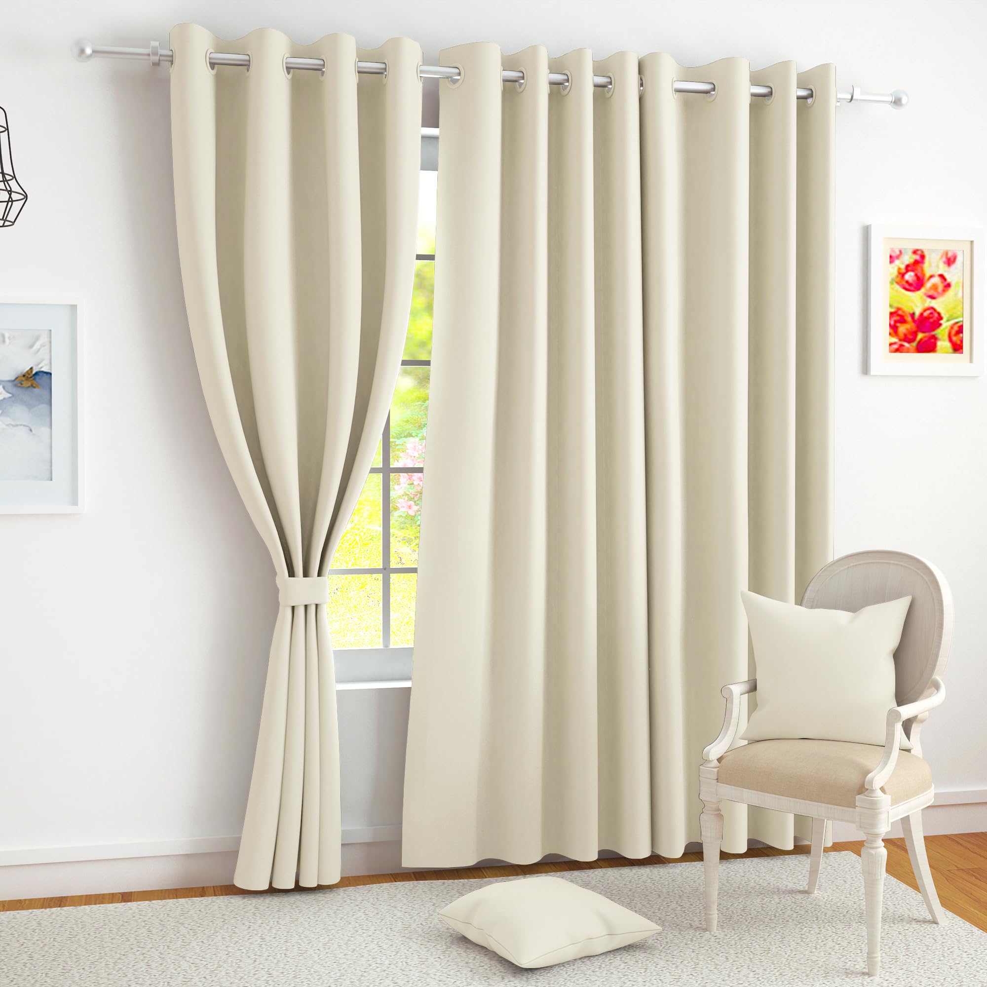 Story@Home Blackout Door Curtains 7 Feet Long Set of 1 | Plain Printed | 70% Room Darkening Curtain | Thermal Insulated | Curtains for Living Room | (116 x 215 cm, Beige) | Perfect for Home Decor