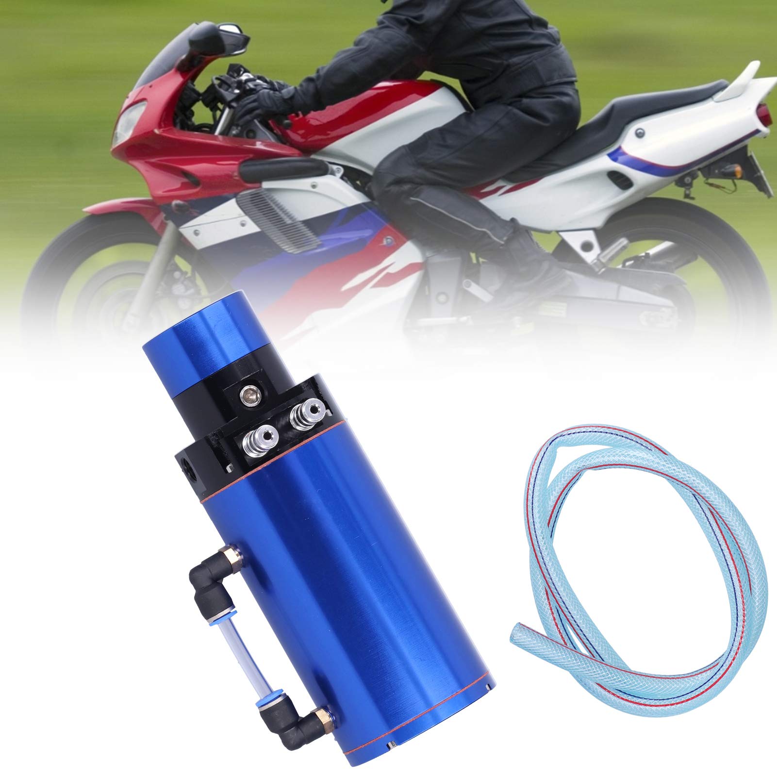 Universal Engine Oil Catch Can Tank Reservoir z 0–14 PSI Manometrów ciśnienia dla SUV -a -SUV Upgrade Aluminium Construct (Niebieski)