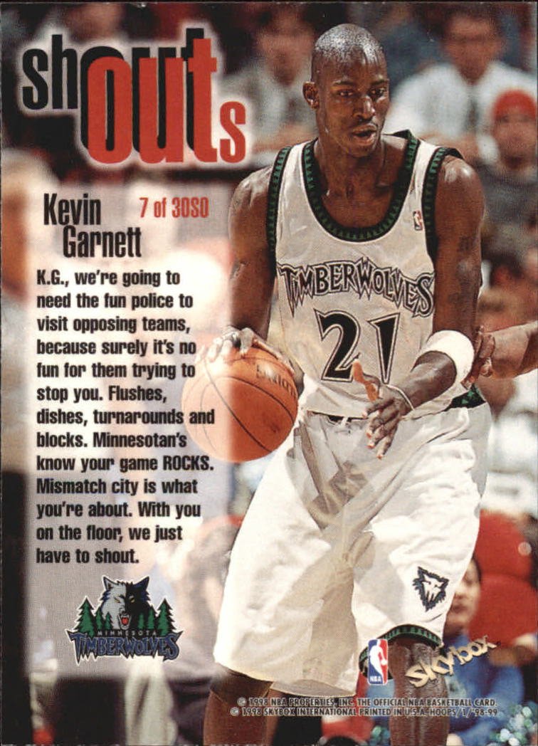 Amazon.com: 1998-99 Hoops Shout Outs #7 Kevin Garnett NBA