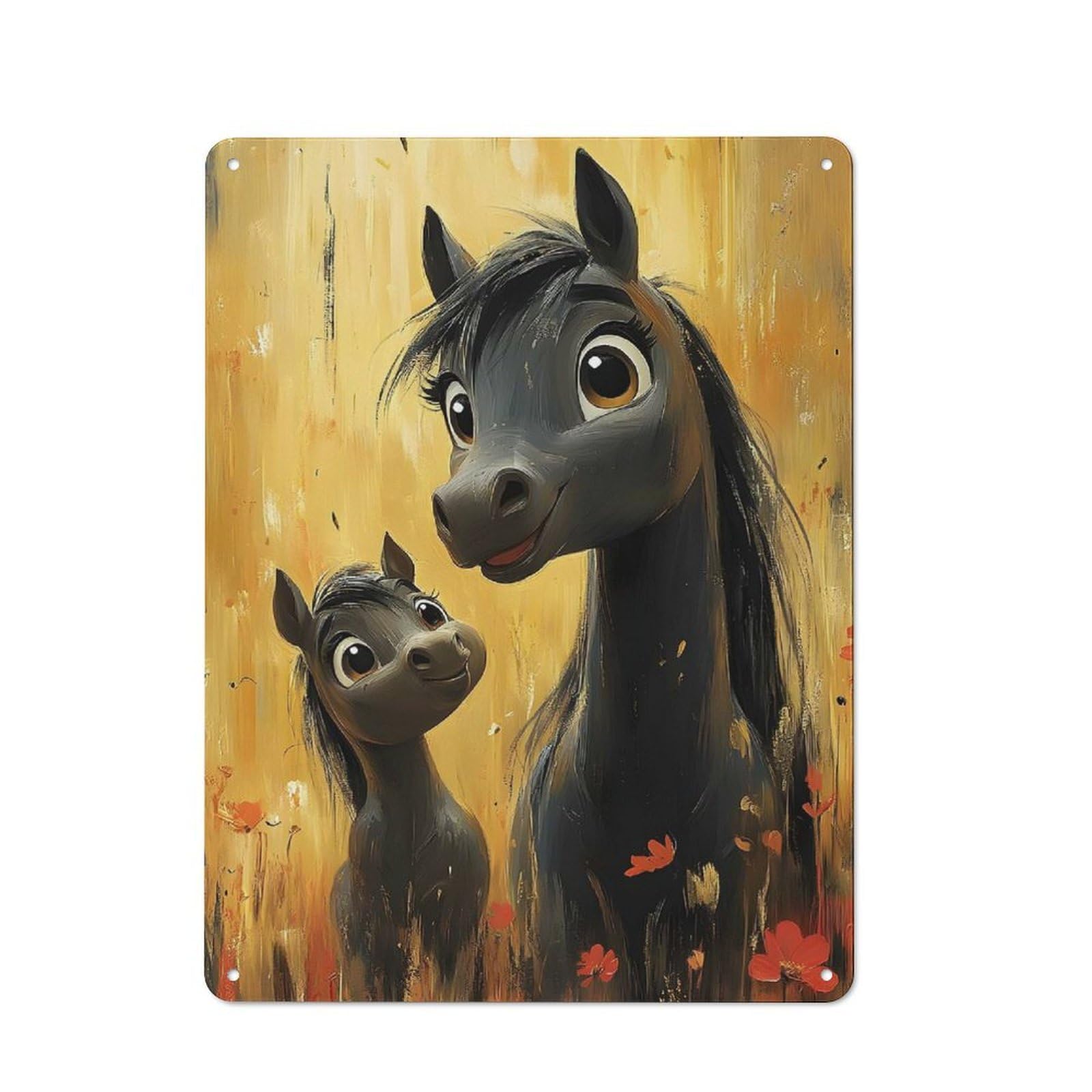 Junmoney Mother And Foal Horse 40X30cm Retro Metal Plaque With For Garage Or Workshop, Housewarming Present For People Styling Garage And Workshop