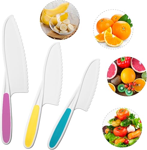 Miniatura 3 de Juego de 8 cuchillos de cocina de nailon de plástico para niños, cuchillos de cocina para niños, juego de cuchillos seguros para pan sin BPA,