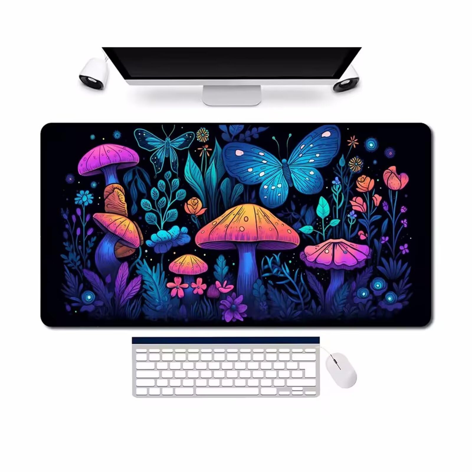Alfombrilla Ratón XXL de Gran Tamaño Hermosa Planta Mariposa 1000x500x2mm Mouse Pad Antideslizante,Mejora La Precisión Y La Velocidad,Accesorio Gamer decoración Escritorio