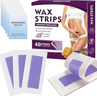 Wax Strips for Hair Removal,Waxing Strips Kit for Women Sensitive All Skin,40 Face Wax Strips & 6 Calming Oil Wipes,Waxing Kit for Women Face,Lips,Body,Chest,Legs,Bikini Line,Arms,Purple