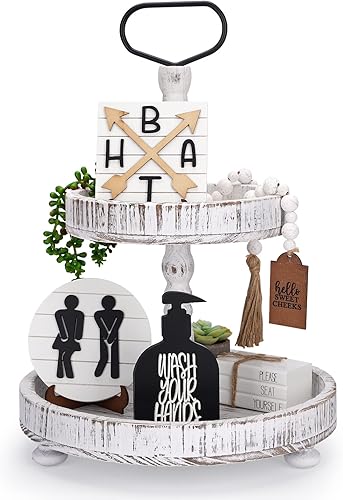 Eniffbaa Juego de 7 bandejas de madera para baño, decoración de estante de baño, letreros divertidos para decoración de baño, mini letrero de baño