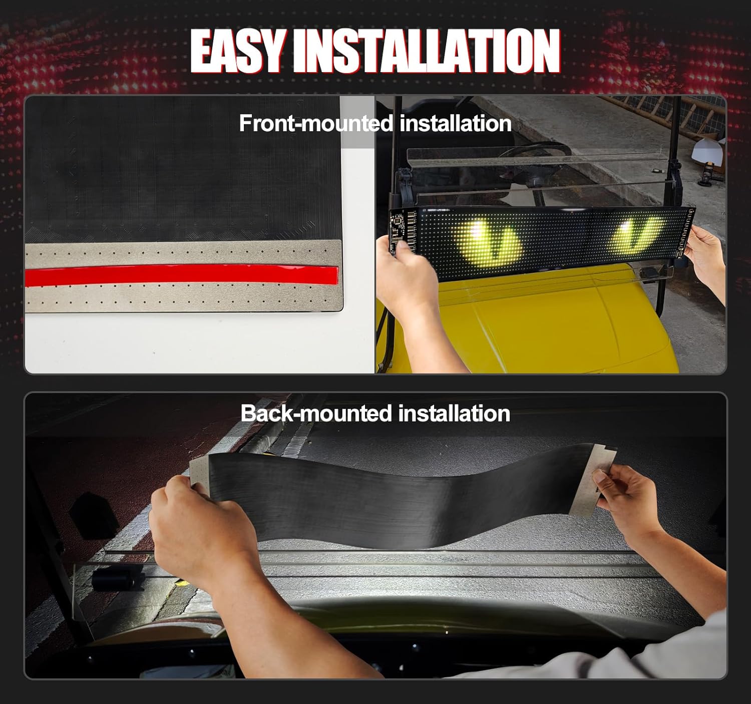 Golf Cart Devil Eyes Light Sign, 23.6"x4.7" Programmable Flexible Screen for Windshield, DIY Animated LED Sign with APP/Remote Control, for Golf Cart Decorations Halloween Festivals Trucks SUVs