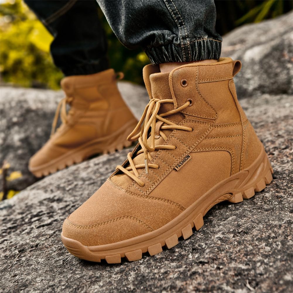 LEADER SHOW Men's Classic Desert Military Boots Lace Up Ankle High Top Casual Work Outdoor Hiking Shoes