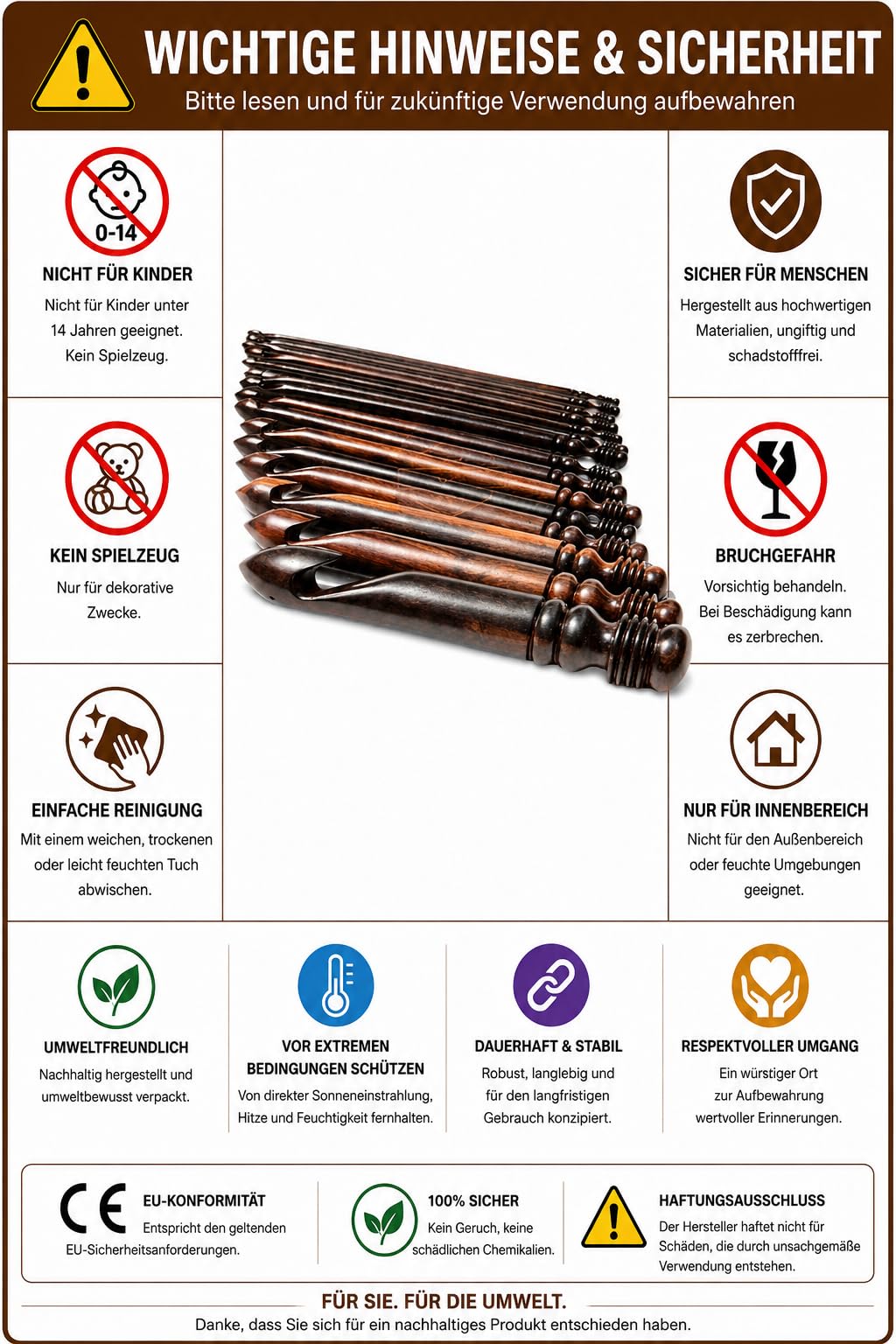 Drewniane szydełka zestaw ze skórzaną torbą – zestaw 15 sztuk w rozmiarach od 3,5 mm do 25 mm, szydełko z palisandru, druty do robienia na drutach, szydełkowanie i szydełkowanie