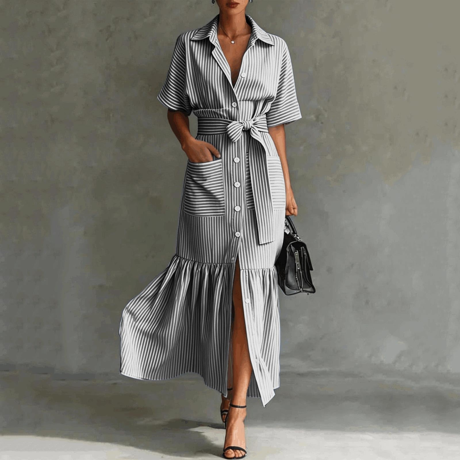 2026 Tunique rayée Grande Coupe Ample décontractée Manches Courtes Blouse Longue Tendance pour Femme