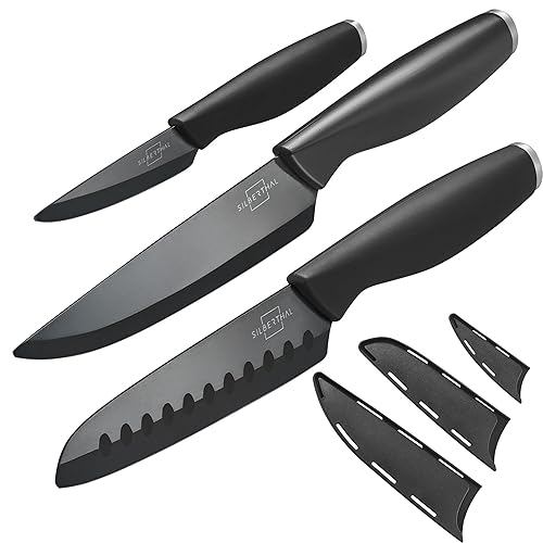 SILBERTHAL Keramikmesser Set 3 Stk - Scharfes Chefmesser 15 cm, Santokumesser 13 cm, Schälmesser 7,5 cm