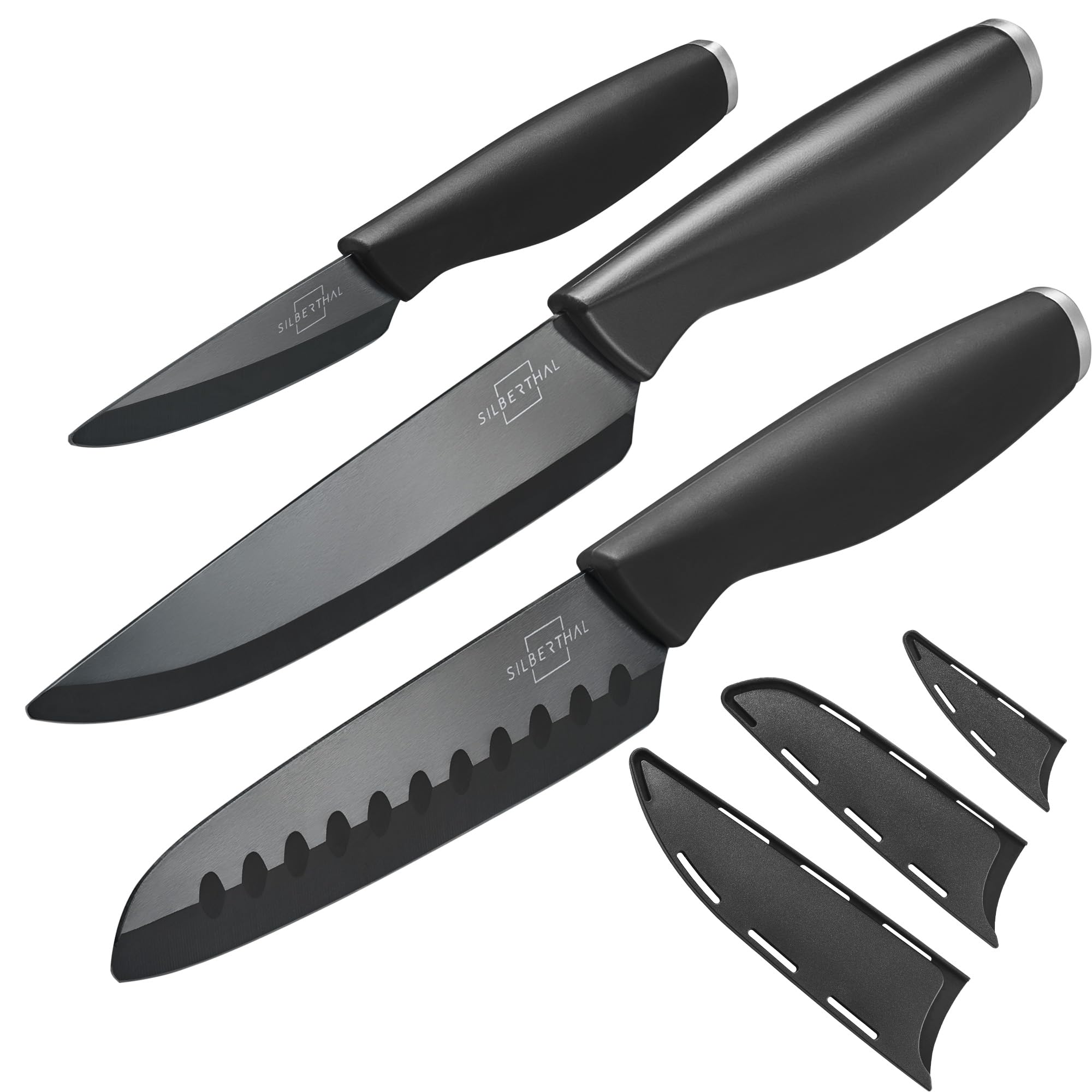 SILBERTHAL Zestaw noży ceramicznych 3 szt. – ostre noże szefa kuchni 15 cm, nóż Santoku 13 cm, nóż do obierania 7,5 cm