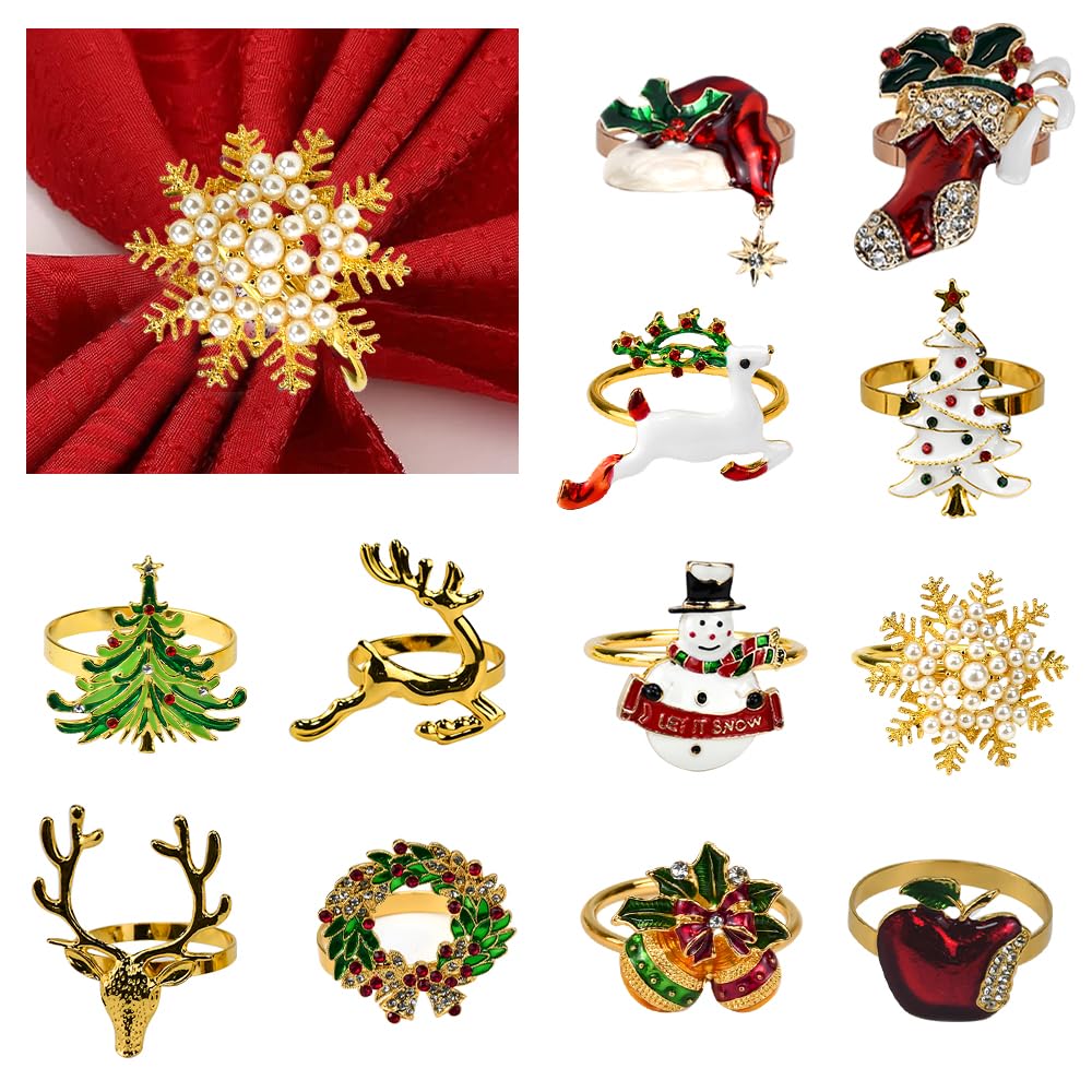 ADERTOS 12 PCS Servilleteros Navideños, Servilleteros de Reno de Navidad, Anillos de Servilletas de Navidad, Servilleteros de Navidad, Servilleteros de Mesa para Fiesta de Navidad Bodas Banquetes