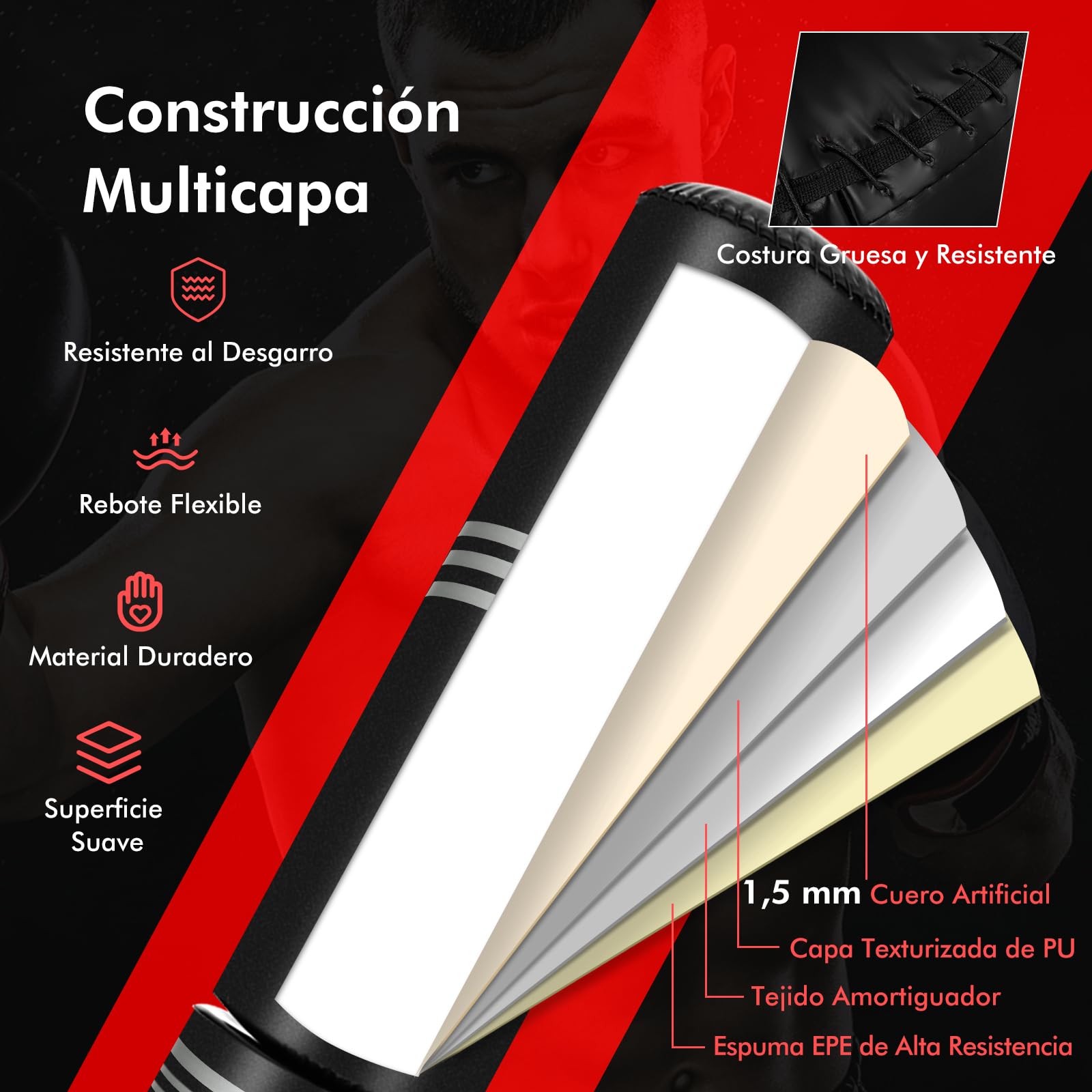 COSTWAY Saco de Boxeo de Pie, Saco de Boxeo con Soporte para Adultos, Jóvenes y Niños, Rebote Rápido, Ideal para MMA, Karate, Fitness, Kickboxing, 48 cm x 48 cm x 170 cm
