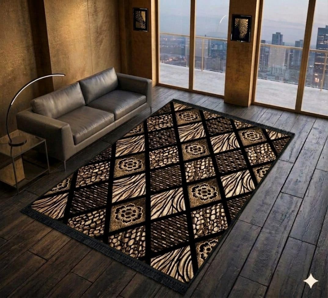 Cotton Carpet 4x6 Feet | Soft Handwoven Floor Rug for Living Room, Bedroom & Office | Lightweight, Durable & Washable Area Rug | Anti-Slip Traditional & Modern Design (Black)-image-9